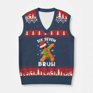 67 Xmas Six Seven Bruh Gingerbread V-Neck Knit Sweater Vest Funny Six Seven Meme Boys TS10 Navy Red Print Your Wear