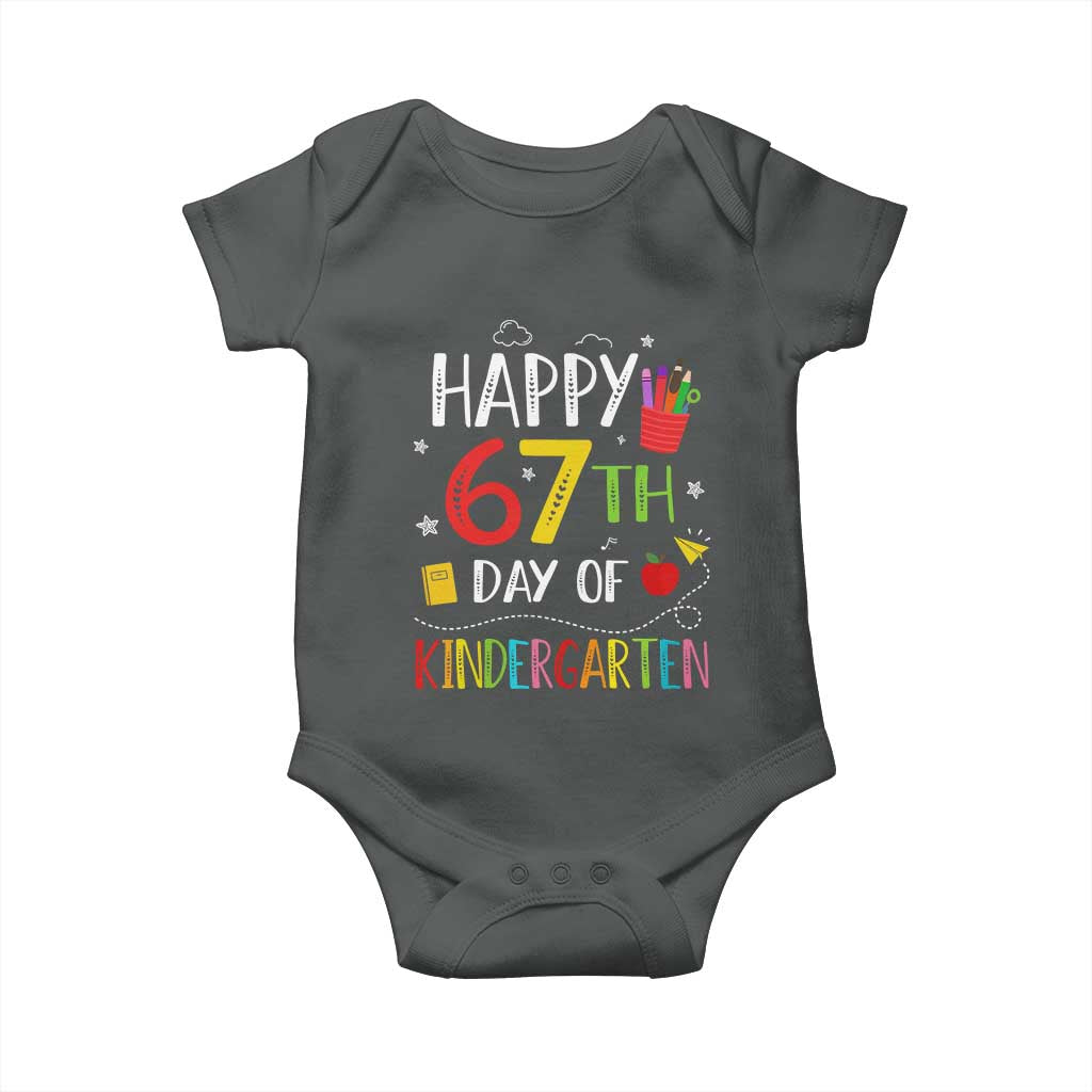 67 Days Of Kindergarten Baby Onesie Happy 67th Day Of School Teachers Student Meme TS10 Dark Heather Print Your Wear