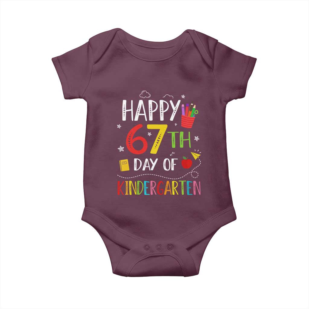 67 Days Of Kindergarten Baby Onesie Happy 67th Day Of School Teachers Student Meme TS10 Maroon Print Your Wear
