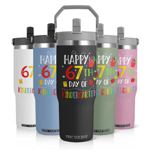 67 Days Of Kindergarten Flip Straw Tumbler Happy 67th Day Of School Teachers Student Meme TS10 Print Your Wear