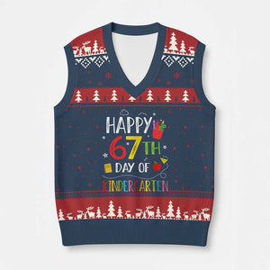 67 Days Of Kindergarten V-Neck Knit Sweater Vest Happy 67th Day Of School Teachers Student Meme TS10 Navy Red Print Your Wear