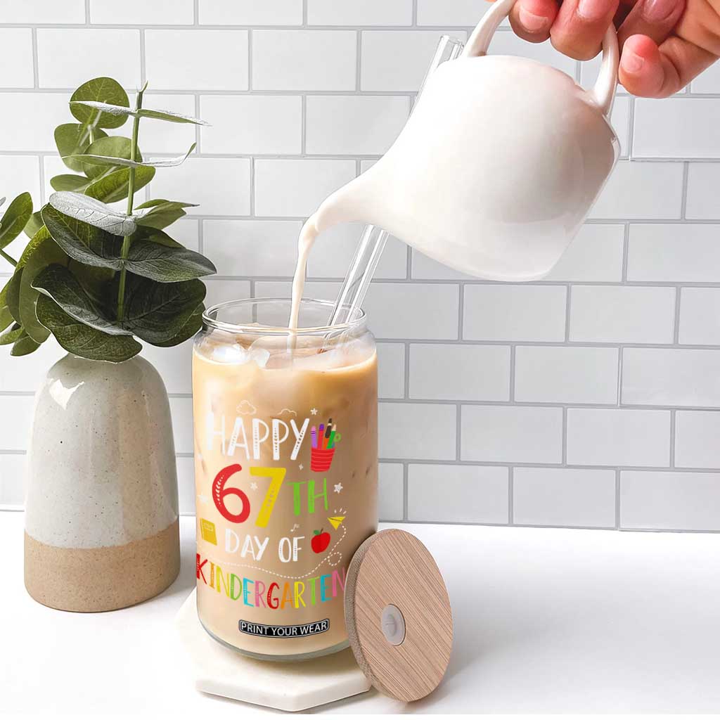 67 Days Of Kindergarten Glass Can Happy 67th Day Of School Teachers Student Meme TS10 Print Your Wear