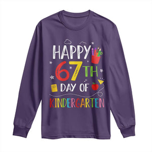67 Days Of Kindergarten Long Sleeve Shirt Happy 67th Day Of School Teachers Student Meme TS10 Purple Print Your Wear