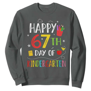 67 Days Of Kindergarten Sweatshirt Happy 67th Day Of School Teachers Student Meme TS10 Dark Heather Print Your Wear