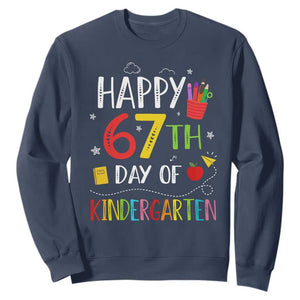 67 Days Of Kindergarten Sweatshirt Happy 67th Day Of School Teachers Student Meme TS10 Navy Print Your Wear