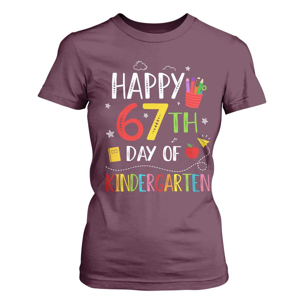 67 Days Of Kindergarten T Shirt For Women Happy 67th Day Of School Teachers Student Meme TS10 Maroon Print Your Wear