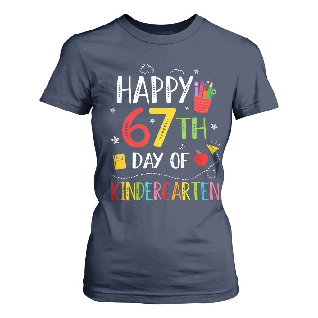67 Days Of Kindergarten T Shirt For Women Happy 67th Day Of School Teachers Student Meme TS10 Navy Print Your Wear