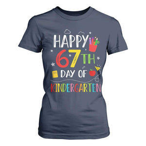 67 Days Of Kindergarten T Shirt For Women Happy 67th Day Of School Teachers Student Meme TS10 Navy Print Your Wear
