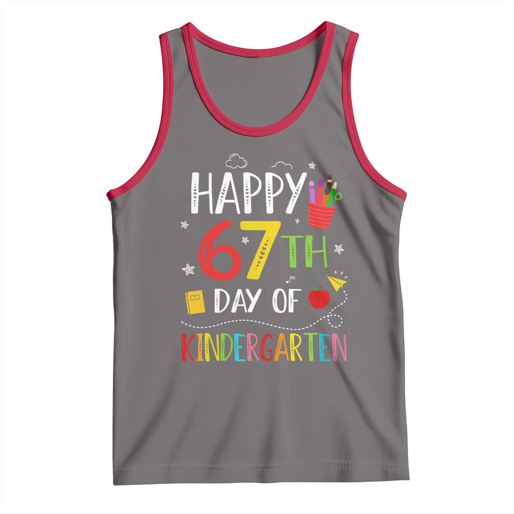 67 Days Of Kindergarten Tank Top Happy 67th Day Of School Teachers Student Meme TS10 Deep Heather Red Print Your Wear
