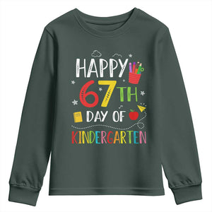 67 Days Of Kindergarten Youth Sweatshirt Happy 67th Day Of School Teachers Student Meme TS10 Dark Forest Green Print Your Wear