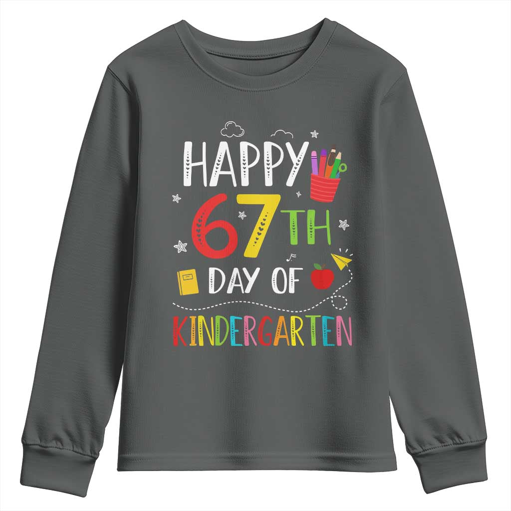 67 Days Of Kindergarten Youth Sweatshirt Happy 67th Day Of School Teachers Student Meme TS10 Dark Heather Print Your Wear