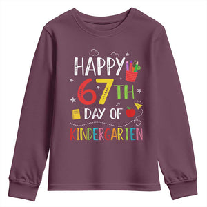67 Days Of Kindergarten Youth Sweatshirt Happy 67th Day Of School Teachers Student Meme TS10 Maroon Print Your Wear
