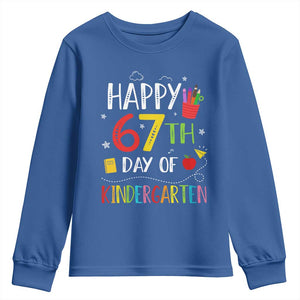 67 Days Of Kindergarten Youth Sweatshirt Happy 67th Day Of School Teachers Student Meme TS10 Royal Blue Print Your Wear