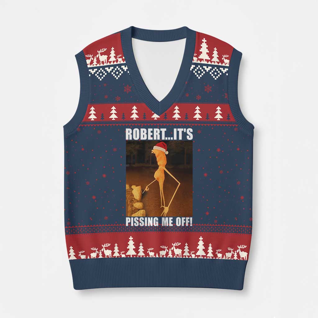 Marcus The Worm Xmas V-Neck Knit Sweater Vest Robert Its Pissing Me Off Xmas Meme TS10 Navy Red Print Your Wear