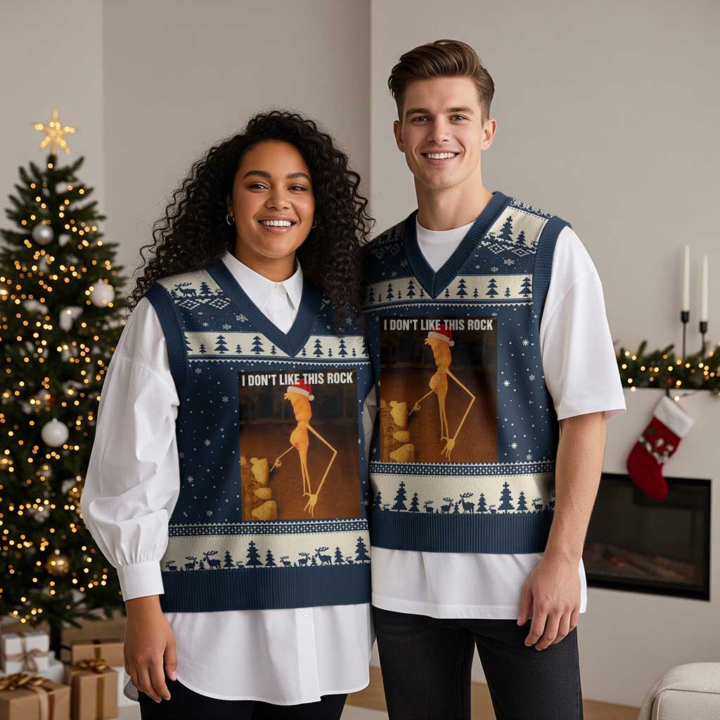 Marcus The Worm I Don't Like This Rock V-Neck Knit Sweater Vest TS10 Navy Beige Print Your Wear
