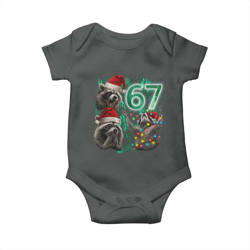 Funny Christmas 67 Meme Racoon Baby Onesie Howling at The Moon TS10 Dark Heather Print Your Wear