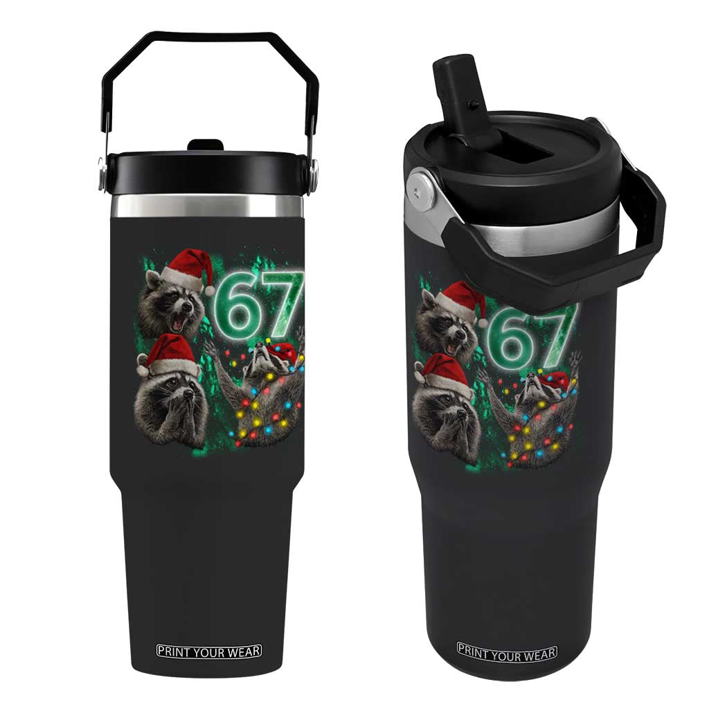 Funny Christmas 67 Meme Racoon Flip Straw Tumbler Howling at The Moon TS10 One Size: 30 oz Black Print Your Wear