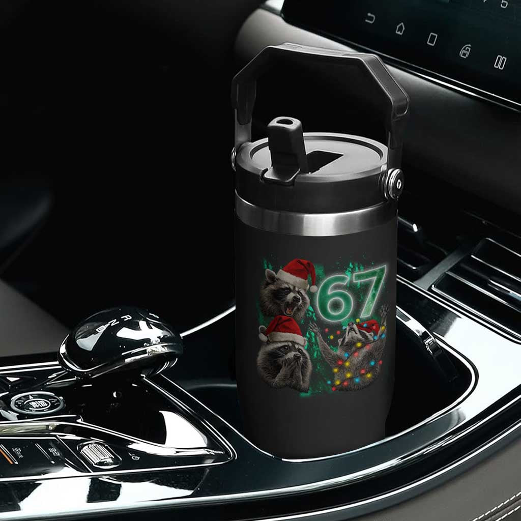 Funny Christmas 67 Meme Racoon Flip Straw Tumbler Howling at The Moon TS10 Print Your Wear