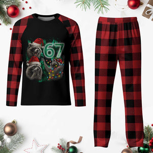 Funny Christmas 67 Meme Racoon Plaid Pajama Set Howling at The Moon TS10 Buffalo Plaid Print Your Wear