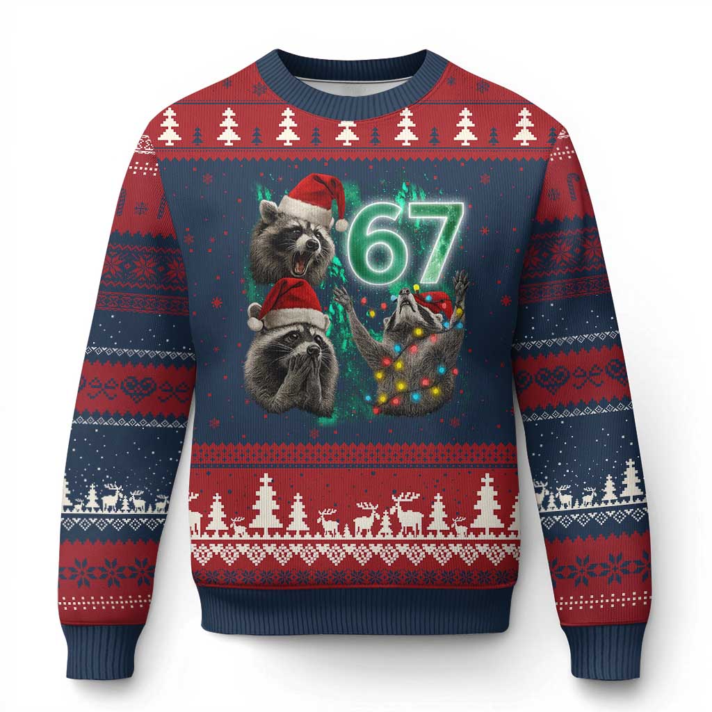Funny Xmas 67 Meme Racoon Ugly Christmas Sweater Howling at The Moon TS10 Navy Red Print Your Wear