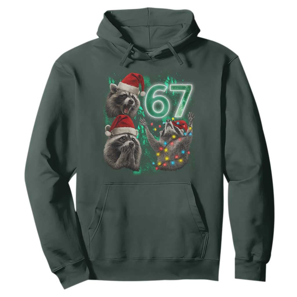 Funny Christmas 67 Meme Racoon Hoodie Howling at The Moon TS10 Dark Forest Green Print Your Wear