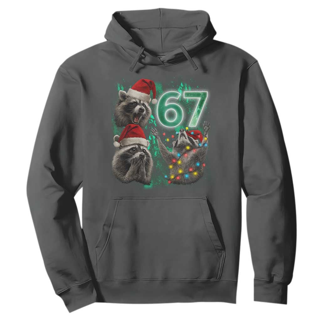 Funny Christmas 67 Meme Racoon Hoodie Howling at The Moon TS10 Dark Heather Print Your Wear
