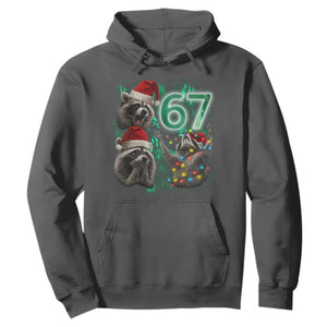 Funny Christmas 67 Meme Racoon Hoodie Howling at The Moon TS10 Dark Heather Print Your Wear