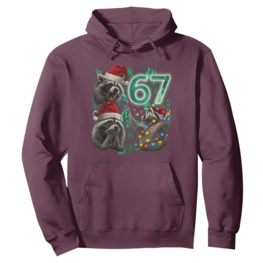 Funny Christmas 67 Meme Racoon Hoodie Howling at The Moon TS10 Maroon Print Your Wear