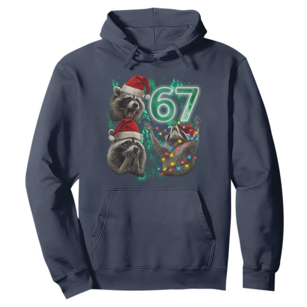 Funny Christmas 67 Meme Racoon Hoodie Howling at The Moon TS10 Navy Print Your Wear