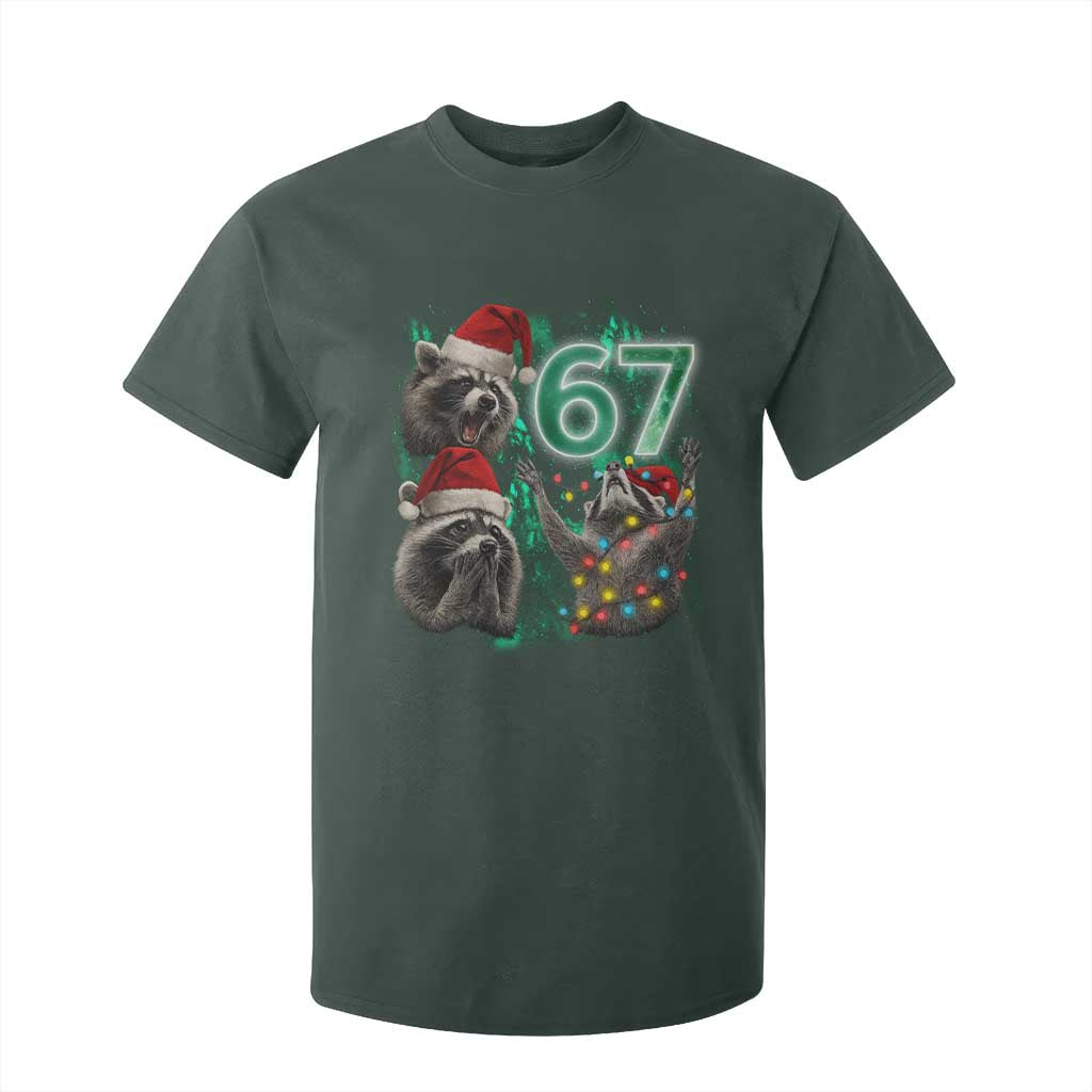 Funny Christmas 67 Meme Racoon T Shirt For Kid Howling at The Moon TS10 Dark Forest Green Print Your Wear