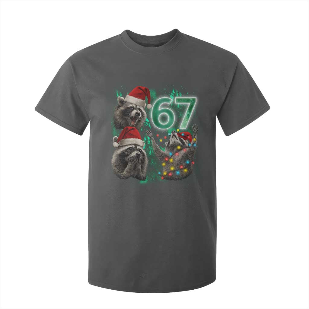 Funny Christmas 67 Meme Racoon T Shirt For Kid Howling at The Moon TS10 Dark Heather Print Your Wear