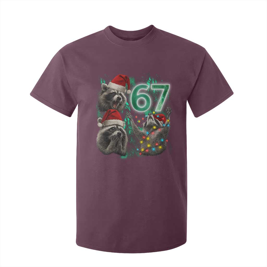 Funny Christmas 67 Meme Racoon T Shirt For Kid Howling at The Moon TS10 Maroon Print Your Wear