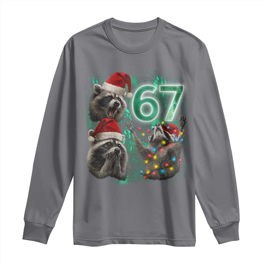 Funny Christmas 67 Meme Racoon Long Sleeve Shirt Howling at The Moon TS10 Charcoal Print Your Wear