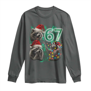 Funny Christmas 67 Meme Racoon Long Sleeve Shirt Howling at The Moon TS10 Dark Heather Print Your Wear