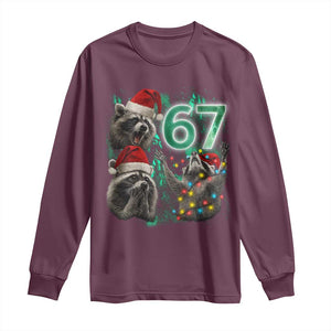 Funny Christmas 67 Meme Racoon Long Sleeve Shirt Howling at The Moon TS10 Maroon Print Your Wear