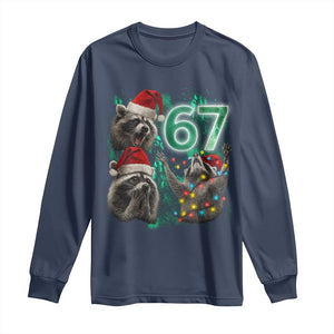Funny Christmas 67 Meme Racoon Long Sleeve Shirt Howling at The Moon TS10 Navy Print Your Wear