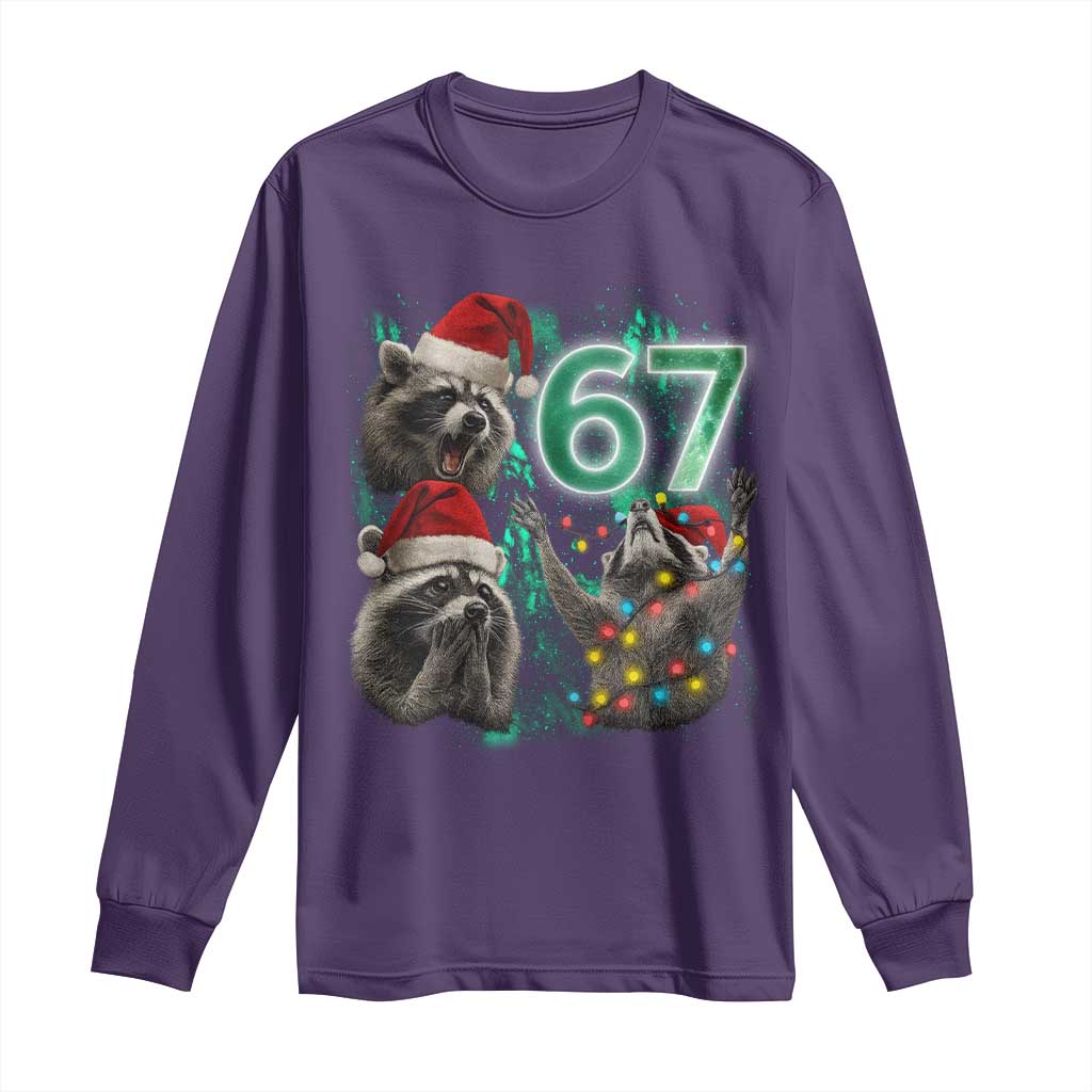Funny Christmas 67 Meme Racoon Long Sleeve Shirt Howling at The Moon TS10 Purple Print Your Wear