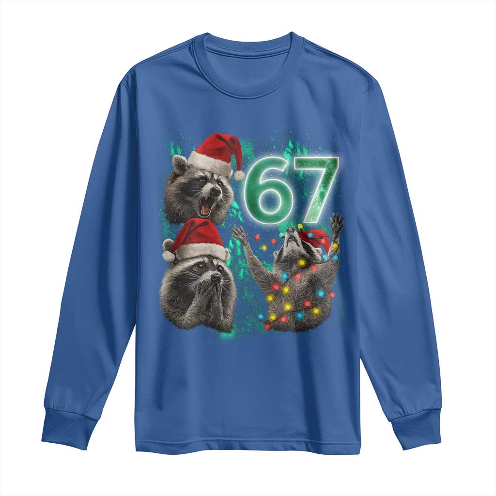 Funny Christmas 67 Meme Racoon Long Sleeve Shirt Howling at The Moon TS10 Royal Blue Print Your Wear
