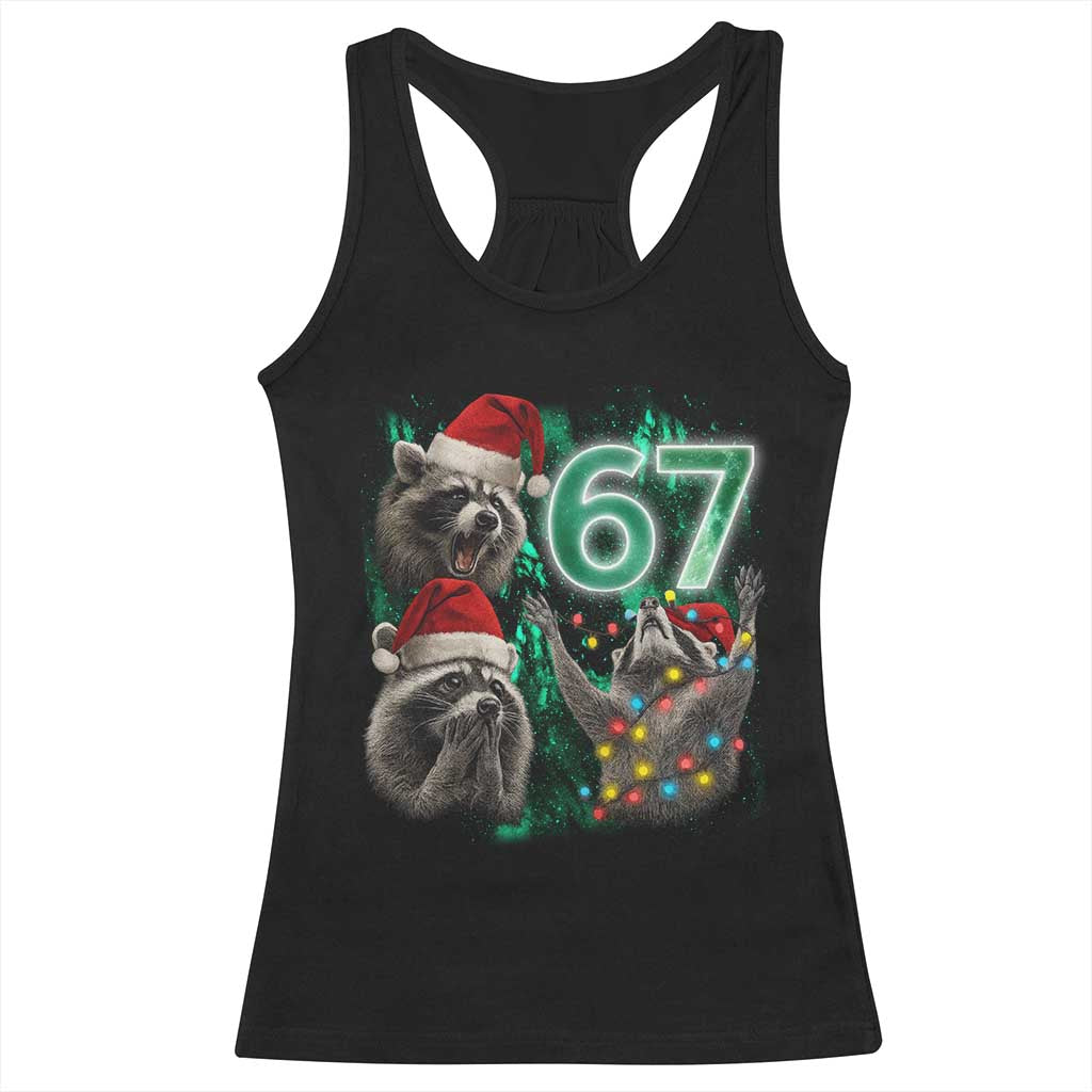 Funny Christmas 67 Meme Racoon Racerback Tank Top Howling at The Moon TS10 Black Print Your Wear