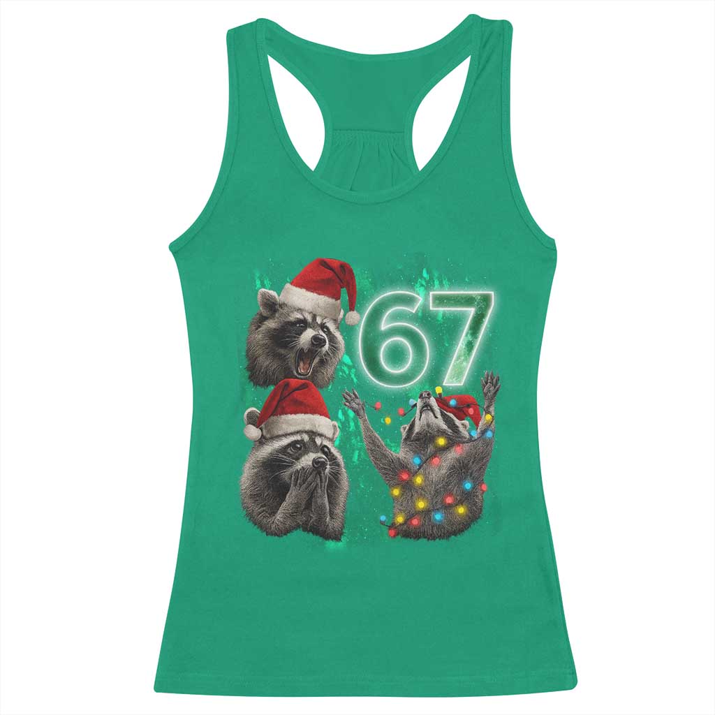 Funny Christmas 67 Meme Racoon Racerback Tank Top Howling at The Moon TS10 Irish Green Print Your Wear