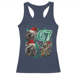 Funny Christmas 67 Meme Racoon Racerback Tank Top Howling at The Moon TS10 Navy Print Your Wear