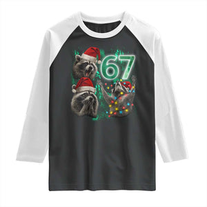Funny Christmas 67 Meme Racoon Raglan Shirt Howling at The Moon TS10 Black White Print Your Wear