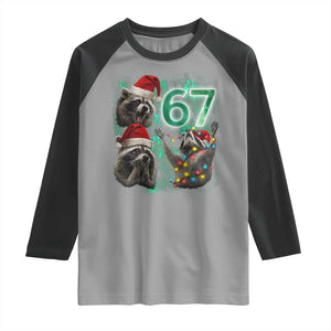 Funny Christmas 67 Meme Racoon Raglan Shirt Howling at The Moon TS10 Sport Gray Black Print Your Wear