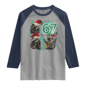 Funny Christmas 67 Meme Racoon Raglan Shirt Howling at The Moon TS10 Sport Gray Navy Print Your Wear
