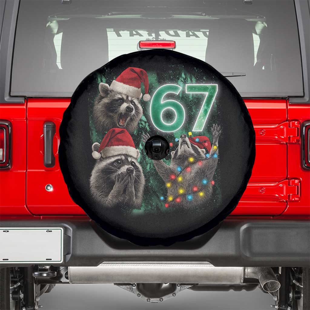 Funny Christmas 67 Meme Racoon Spare Tire Cover Howling at The Moon TS10 Black Print Your Wear