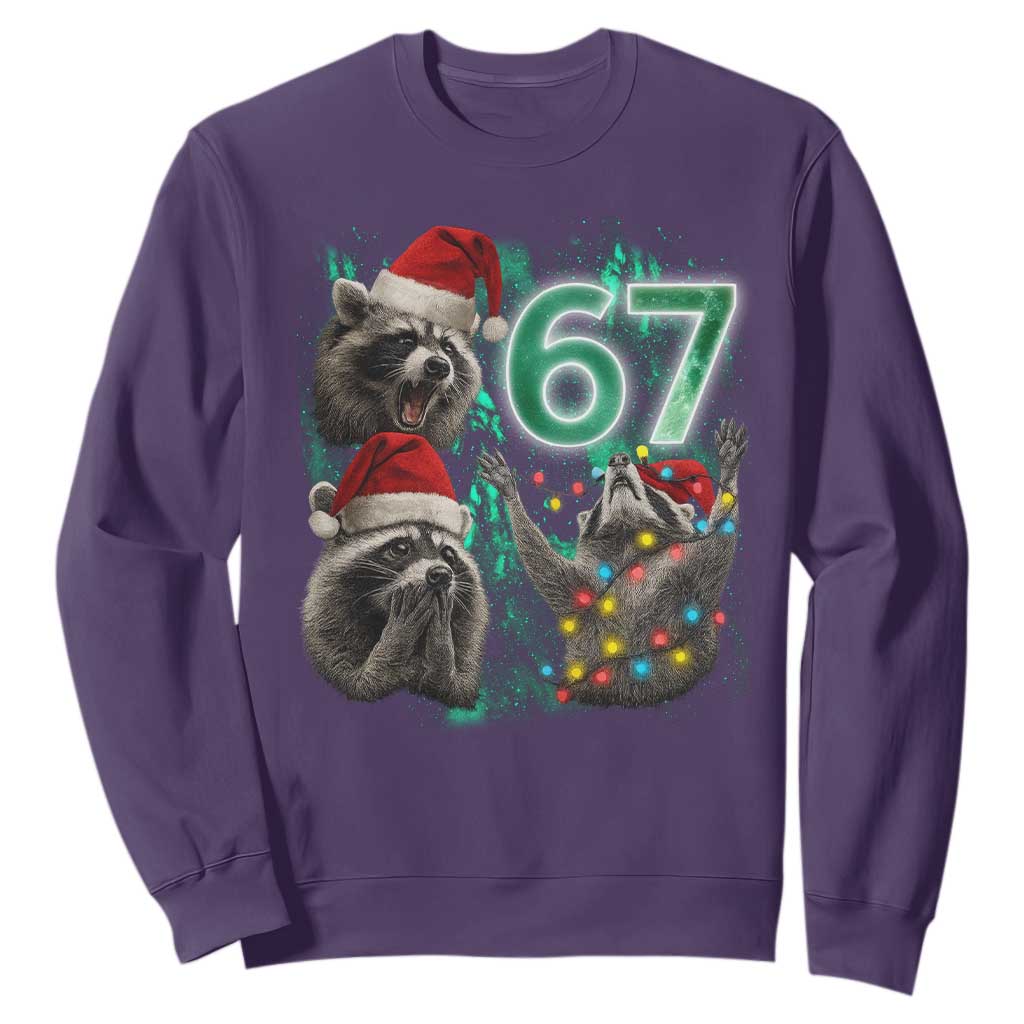 Funny Christmas 67 Meme Racoon Sweatshirt Howling at The Moon TS10 Purple Print Your Wear