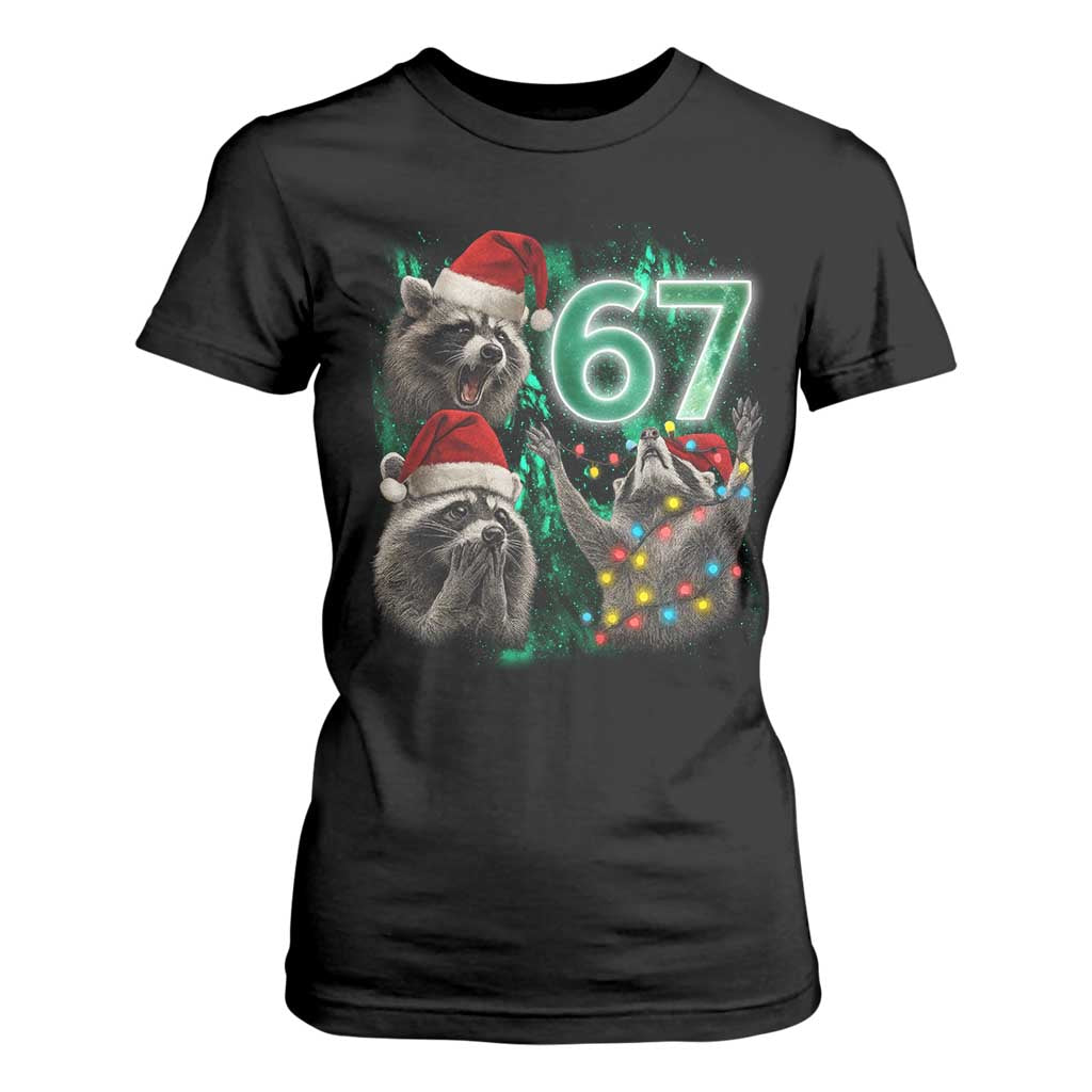 Funny Christmas 67 Meme Racoon T Shirt For Women Howling at The Moon TS10 Black Print Your Wear