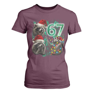 Funny Christmas 67 Meme Racoon T Shirt For Women Howling at The Moon TS10 Maroon Print Your Wear