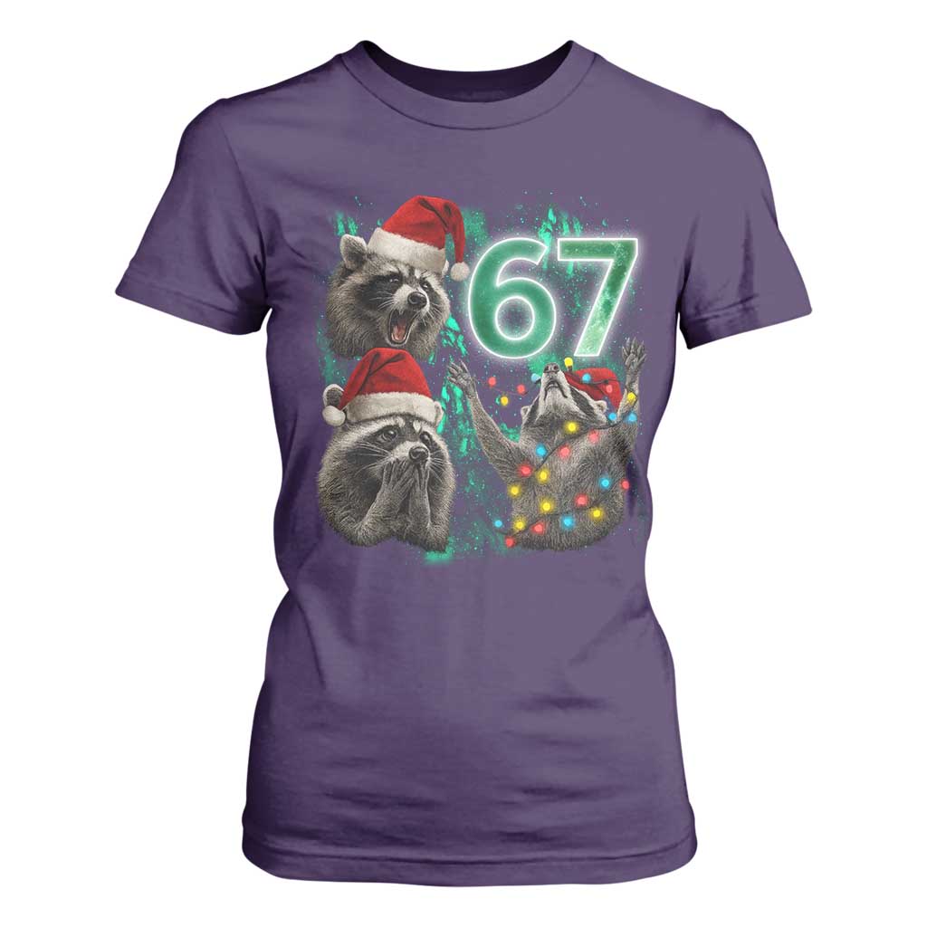 Funny Christmas 67 Meme Racoon T Shirt For Women Howling at The Moon TS10 Purple Print Your Wear