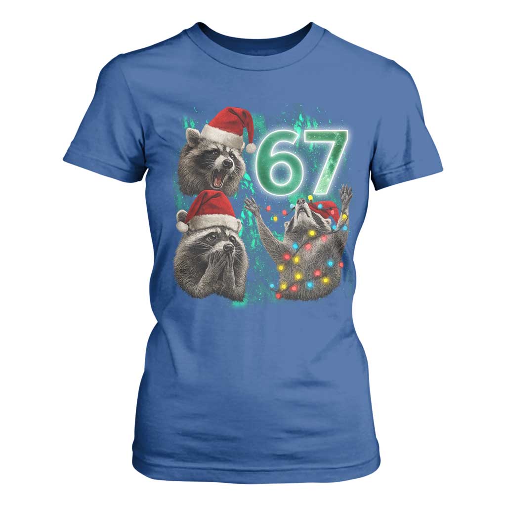 Funny Christmas 67 Meme Racoon T Shirt For Women Howling at The Moon TS10 Royal Blue Print Your Wear